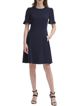 womens flounce midi fit & flare dress