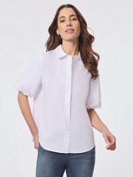 plus size poplin puff sleeve button down shirt