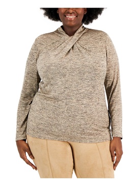 plus womens glitter twist-neck pullover top