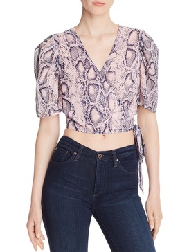 womens snake print cropped wrap top