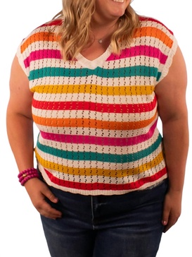 cora knit top with lace up back detail in multicolor