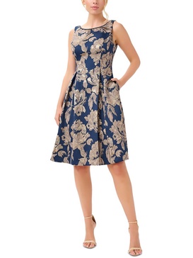 womens jacquard metallic fit & flare dress