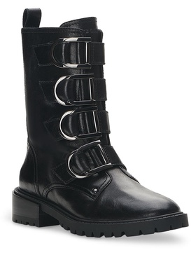 frishea womens leather buckles combat & lace-up boots