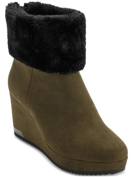 nadra womens padded insole faux fur wedge boots