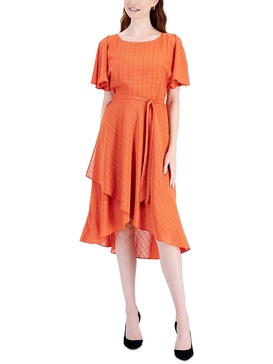 womens belted midi fit & flare dress