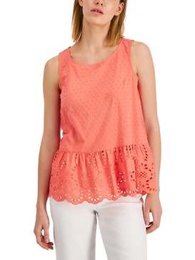 womens cotton eyelet peplum top