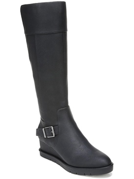 shana womens faux leather wedge knee-high boots