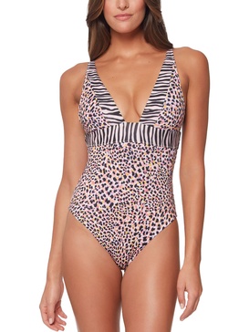 womens printed v-neck one-piece swimsuit