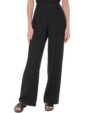 womens high rise solid wide leg pants