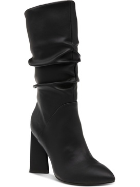 womens leather high heel mid-calf boots