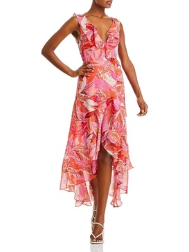 womens chiffon printed wrap dress