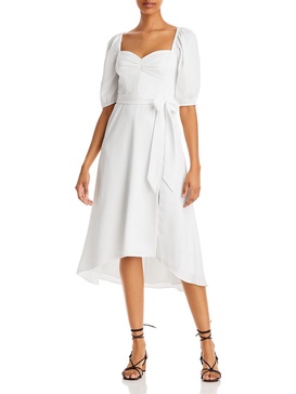 womens puff sleeve a-line midi dress