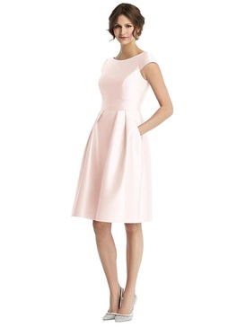 cap sleeve pleated cocktail dress with pockets