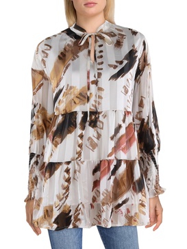 womens printed split neck blouse