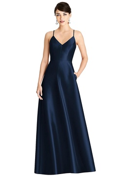 v-neck full skirt satin maxi dress