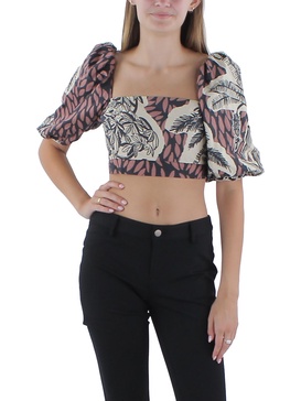 womens cotton puff sleeve cropped