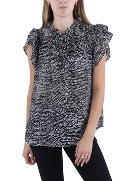 womens tie-front ruffle pullover top