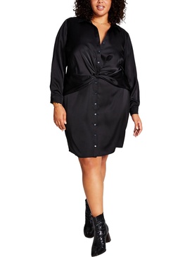 plus womens satin knot front shirtdress