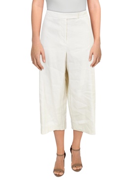 womens tab front linen blend cropped pants