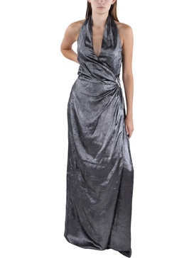 gwyneth womens metallic halter evening dress