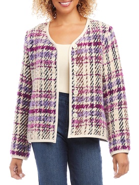 majestic magenta womens boucle plaid cardigan sweater