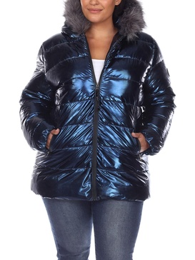 plus womens faux fur cold weather puffer jacket