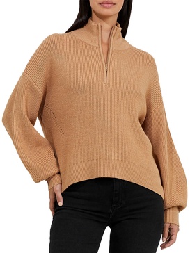 womens knit mock neck 3/4 zip pullover