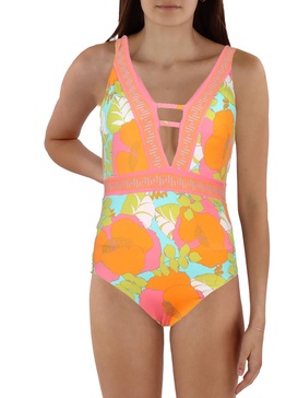 womens printed cut-out one-piece swimsuit