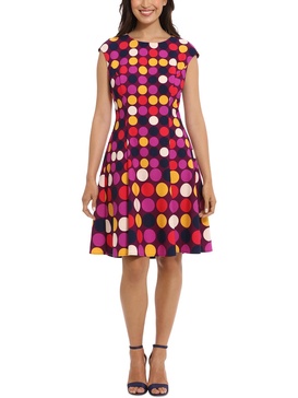 petites womens polka dot fit & flare dress