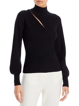 womens asymmetric vent ribbed trim mock turtleneck sweater