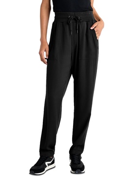 womens drawstring ribbed trim straight leg pants