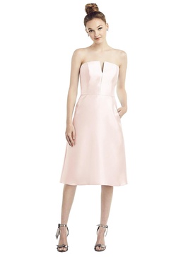 strapless notch satin cocktail dress with pockets