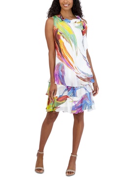 petites womens tiered chiffon sundress