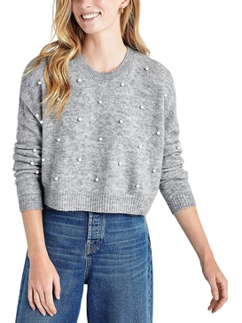 womens wool blend embellished crewneck sweater