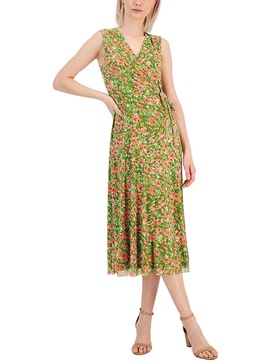 womens floral midi wrap dress