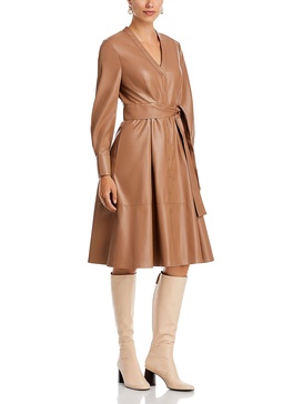 fontana womens faux leather knee-length shirtdress