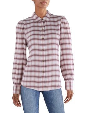 angelica womens plaid long sleeve button-down top