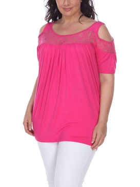 plus womens lace neckline cold shoulder tunic top