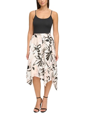 womens floral print recycled polyester asymmetrical skirt