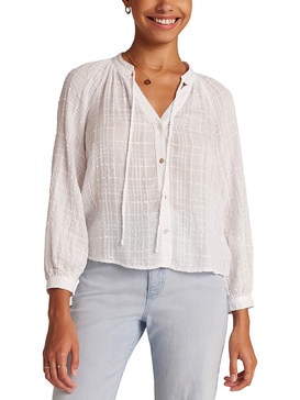 womens sheer textured button-down top