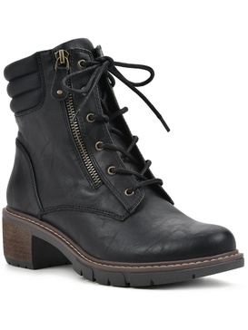 crazies womens faux leather zipper combat & lace-up boots