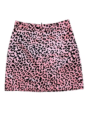 women's satin animal print mini skirt in pink