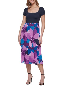 womens floral print nylon midi dress