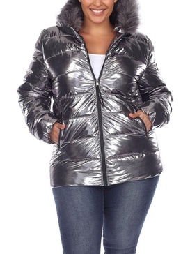 plus womens faux fur cold weather puffer jacket