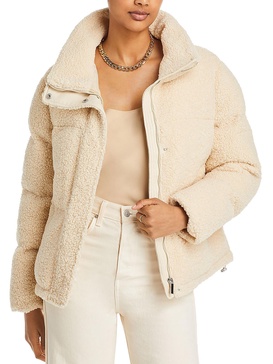 womens faux shearling heavy puffer jacket