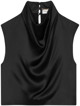 Saint Laurent Satin Cowl Neck Short Top Clothing