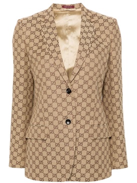 Monogram-print slim-fit cotton-blend blazer