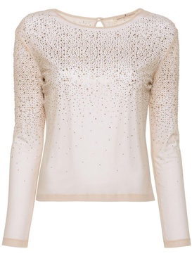 crystal-embellished mesh T-shirt