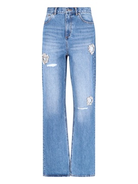 Area Embellished Distressed Straight Leg Jeans