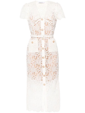 floral-embroidered lace midi dress